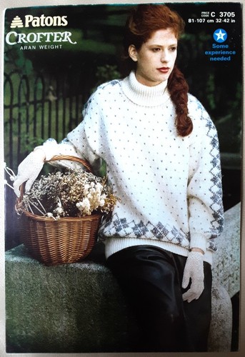 New Original Patons Crofter  Aran Ladies Polo Neck Sweater Knitting Pattern 3705 - Picture 1 of 3