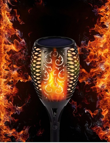 3 Solar LED Flammen Garten Flackern Leuchten Fackel Leuchte Außen Lampe Pfahl Effekt - Bild 2 von 8