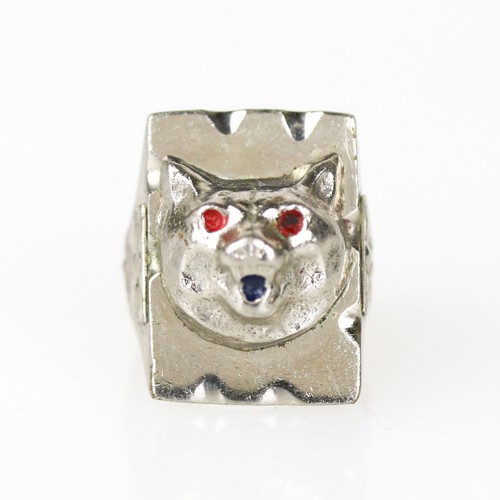 Anello biker messicano testa di orso zincato vintage misura 7,75 - Foto 2 di 5