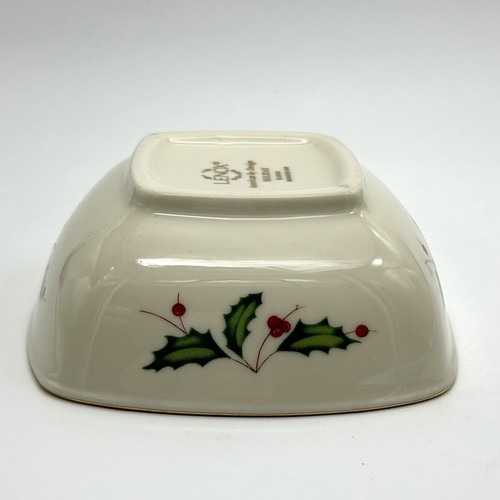 LENOX Christmas Holiday Dipping Bowl 4" x 4" x 1.5" Holly Leaf & Berry Gold Rim - Picture 5 of 6