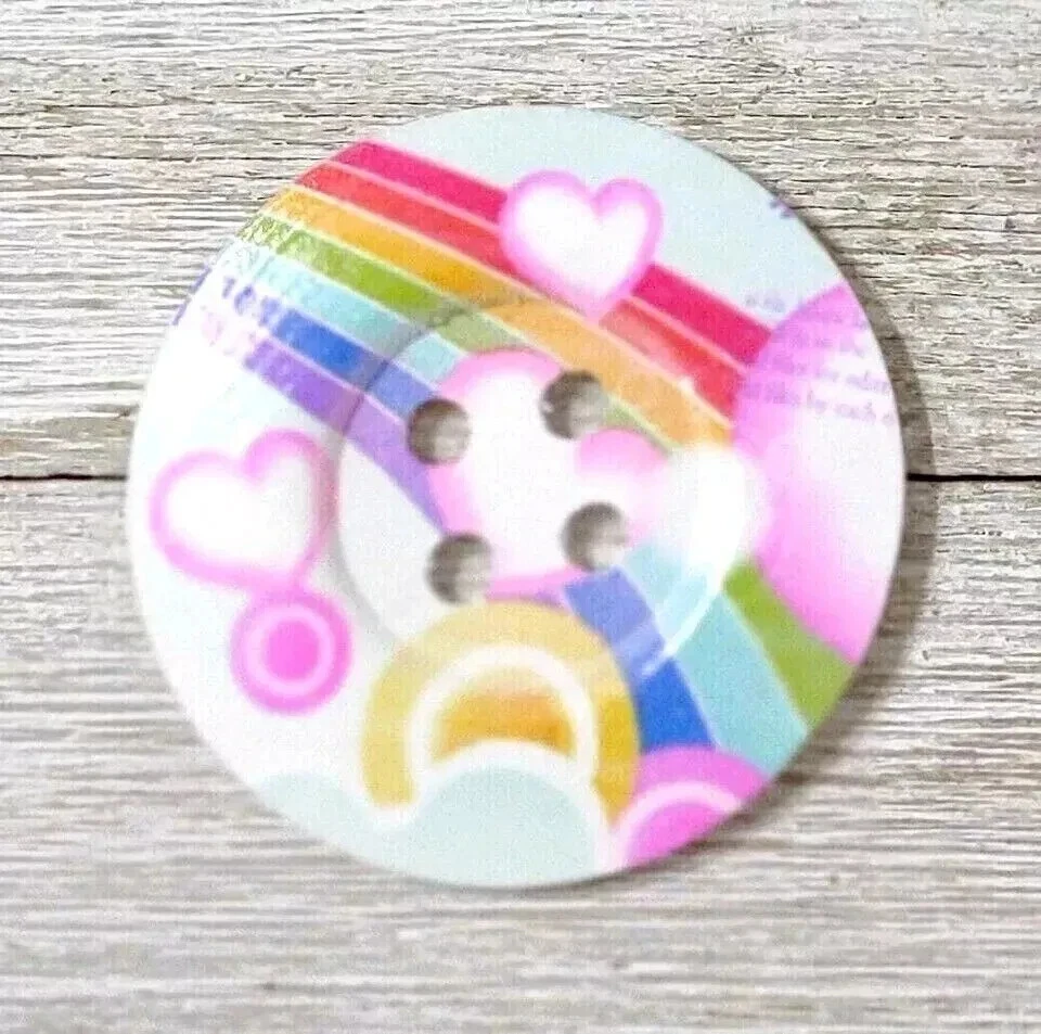 large rainbow wood heart button sewing 4 holes 2 inch pink hearts - Image 2 of 2