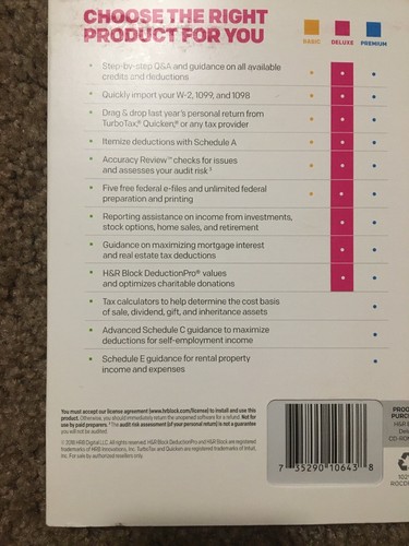 H&R BLOCK 2018 FEDERAL HOMEOWNERS/INVESTORS DELUXE TAX SOFTWARE NEW— 361 - Picture 10 of 11