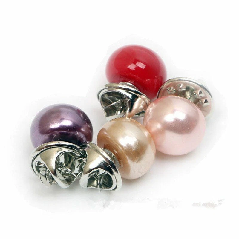 6pcs/lot Imitation Pearl Brooch Pins Zircon Circle Button Pin Women Jewelry Acc - Image 2 of 4