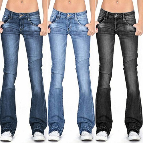 Womens Wide Leg Flared Denim Jeans 