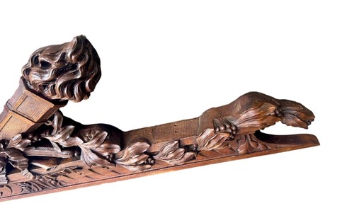 RARE Large Antique French Carved Walnut Wood Pediment, Louis XVI style - Picture 9 of 12