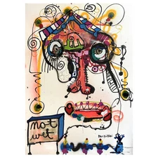 Paul Kostabi "Not Wet" Hand Signed Original Art