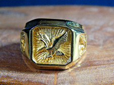 Men's NEW Stainless-Steel Gold Tone Ring, Majestic Eagle, Size 8, 17 grams