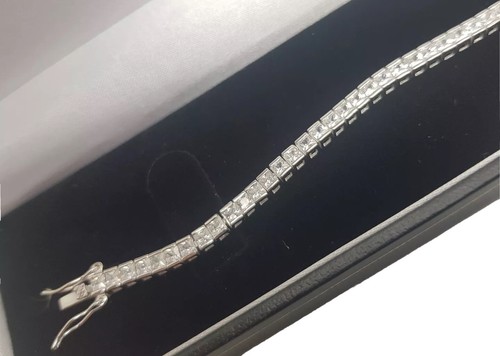 White Gold Finish Princess Cut Created Diamond Tennis Bracelet With Gift Box - Picture 6 of 8