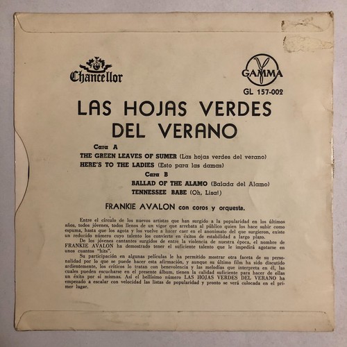 FRANKIE AVALON - LAS HOJAS VERDES DEL VERANO - 7¨ EP PS, POP VOCAL - Imagen 2 de 4