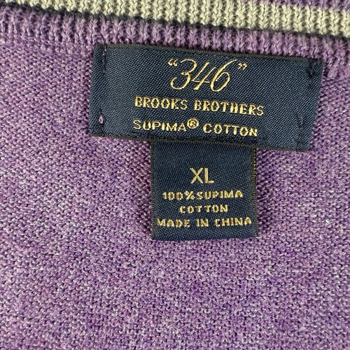 Brooks Brothers V Neck Pullover Sweater Men's XL Purple 100% Pima Cotton - Picture 2 of 7