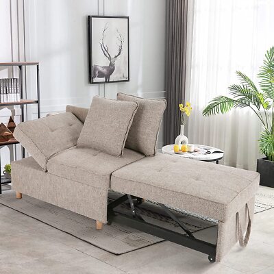 Folding Ottoman Sofa Bed Chair 4-in-1 Sleeper Sofa w/Adjustable Backrest+Pillows