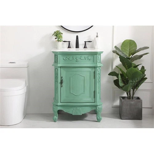 Elegant Decor Berkshire 24" Solid Wood and MDF Single Bathroom Vanity in Mint - Picture 7 of 8