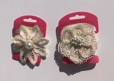 VTG Sequin Flower Hair Clip/Elastic Band Faux Pearl Light Pink Sequin Beige Lace