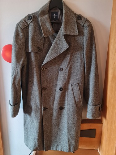 Herren Zweireiher Mantel Italian Tweed Schwarz Weiß Gr. L Jasper Conran Neuwertig - Bild 1 von 13