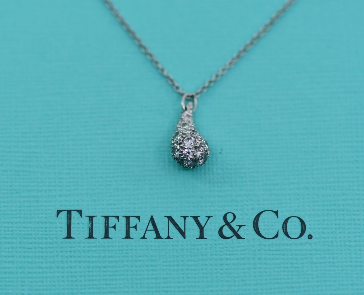 Tiffany Co Elsa Peretti Teardrop Platinum Diamond Necklace
