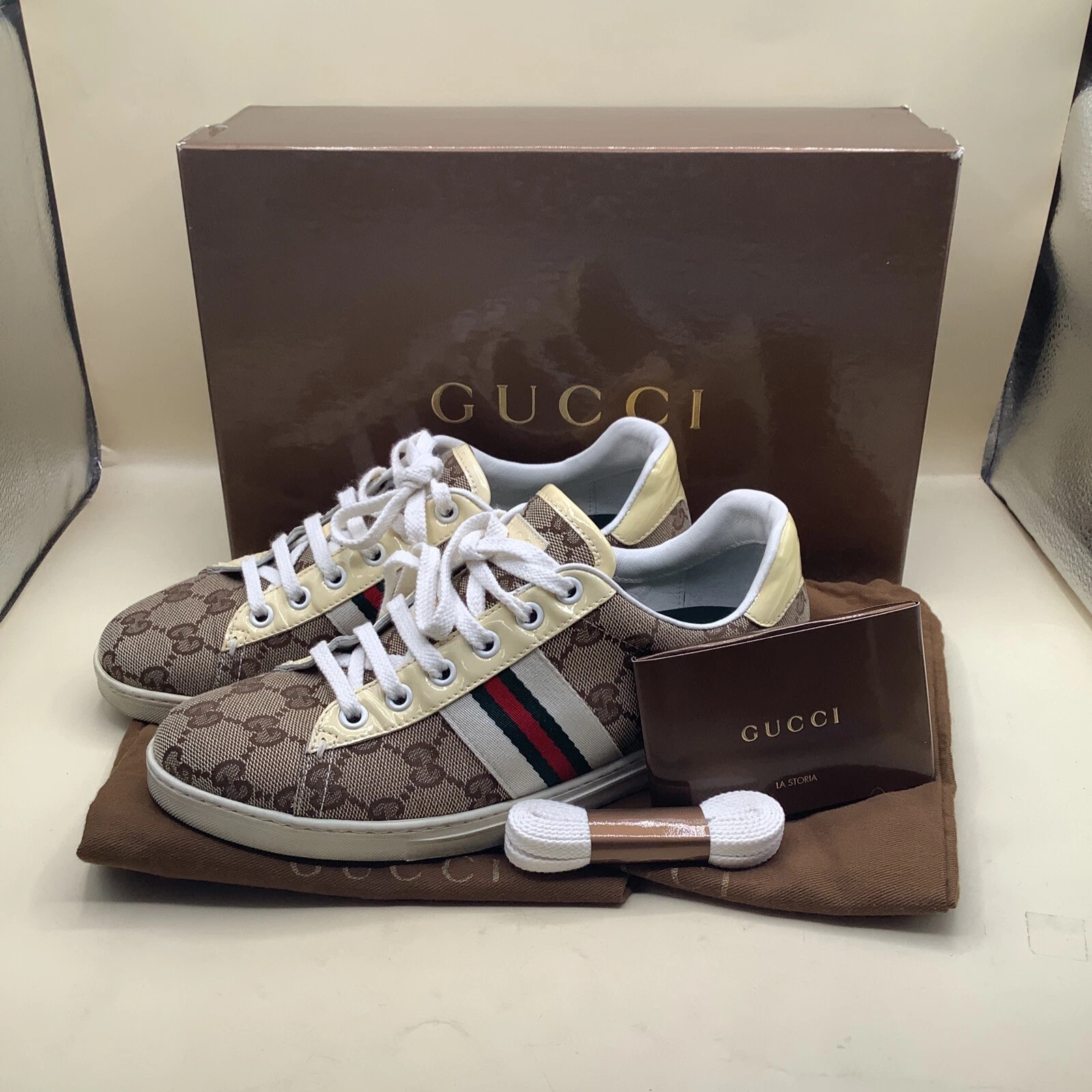Chaussures Gucci ORIG.GG/brevet mollet/NS nylon G beige EB/ G.WH/taille G36 (234317)