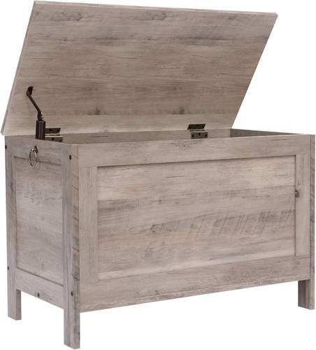 New- Toy Box, Retro Wooden Look Storage Chest with Safety Hinge, Entryway