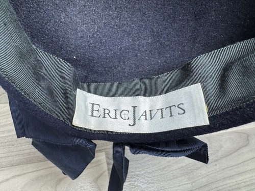 VINTAGE ERIC JAVITS BLAU VELOURS TALLY HO HUT BASKENMÜTZE GOLDAKZENTE - Bild 7 von 7