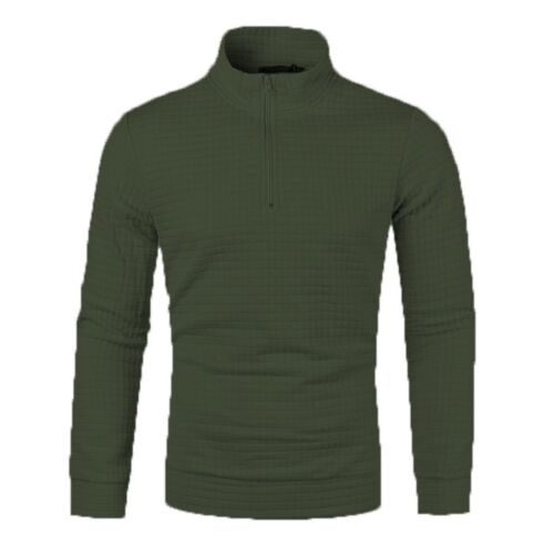 Men Long Sleeve Tops High Collar Autumn/Winter Plaid Zipper Solid Color Hoodie - Picture 15 of 24