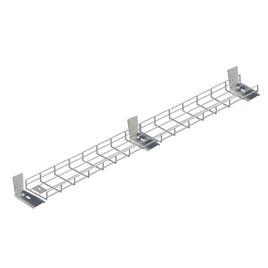 2100mm Long Under Desk Basket Tray w/ Brackets & Fixings - Silver
