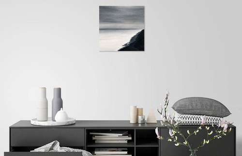 Original abstract acrylic seascape painting "Two on the Beach", 12"x12"x1" - Picture 3 of 4