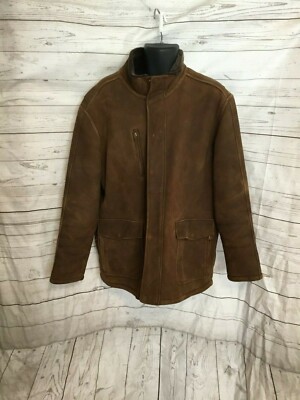 A&S Selection Men s Leather Jacket Zipper / Snap Front Brown Size L
