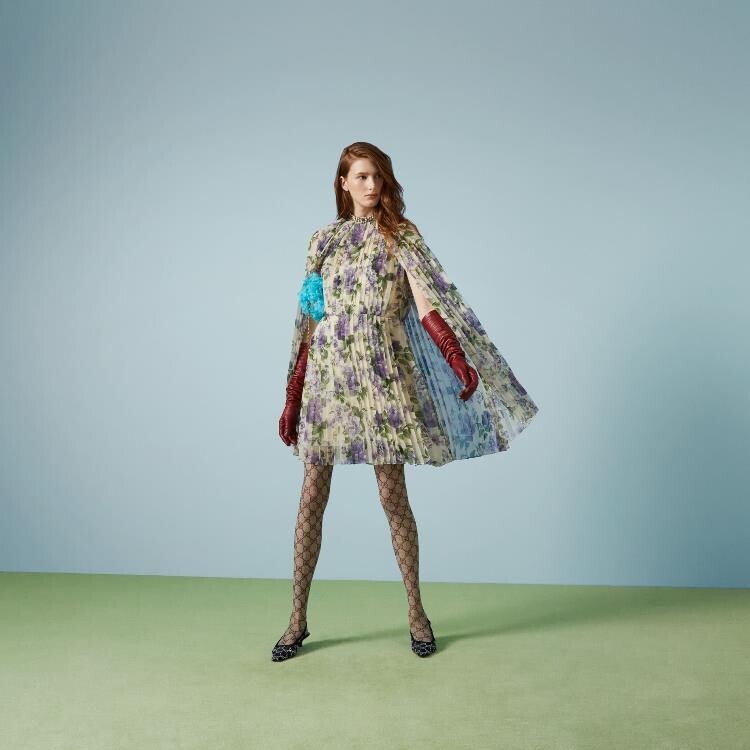 Gucci Floral Print Silk Pleated Cape Dress - BNWT | eBay