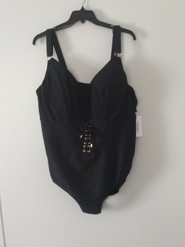 SWIMSUITS FOR ALL WOMEN'S ONE PIECE BLACK SWIMSUIT, SIZE 26 Built In Bra