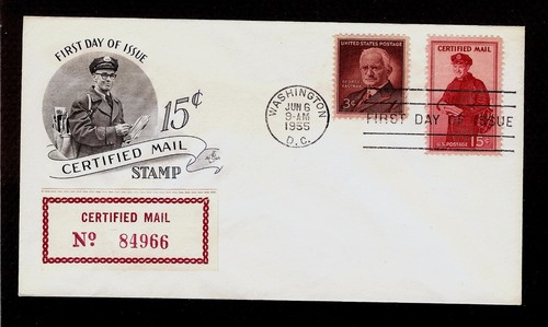 FIRST DAY COVER #FA1 Certified Mail 15c #84966 ARTCRAFT U/A FDC 1955 - Picture 1 of 2