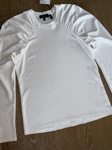 $145 NWT THEORY White Ruched Shoulder Raglan Sleeve Tee Top WARDROBE ESSENTIAL S - Picture 6 of 21