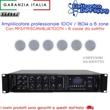 AMPLIFICATORE PER EVENTI PRIVATI CON 6 CASSE INCLUSE, BLUETOOTH 70V 100V 180W