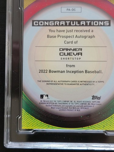 Danyer Cueva 2022 Bowman Inception SGC 10 GM Prospect Auto 153/250 Baseball Card - Picture 9 of 10