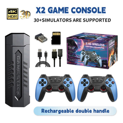 4K Portable Game Console X2 Blue 128GB Retro Game Stick (Blue), 40000+ games