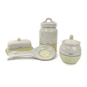 NEW-Rae-Dunn-Artisan-Collection-Easter-Yellow-Polka-Dots-4-Piece-Kitchen-Set