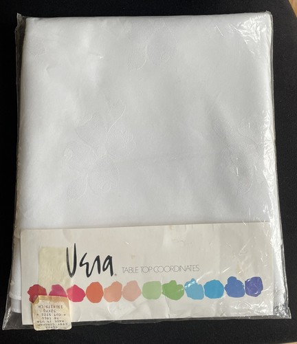 Tovaglia vintage tessuto Vera Neumann bianco su bianco floreale damascato 52x70 oblunga