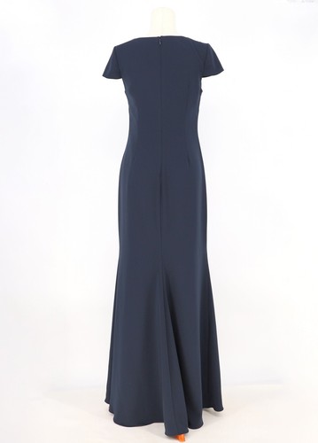 BADGLEY MISCHKA COLLECTION Cap-Sleeve Sweetheart Column Crepe Gown Navy Size 8 - Picture 6 of 8