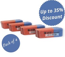 Valuex Combi Eraser Blue/Red Pack of 4 school , office stationery UK SELLER P&P