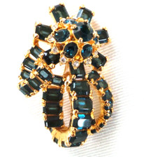 Kenneth Lane KJL Large Gold Tone Bow Pin with Large Sapphire Crystals