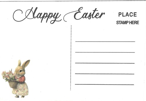 Cartolina Pasqua Vintage RETRO Antica NUOVA RISTAMPA Giardino Coniglietto Coniglio Fiori - Foto 2 di 2