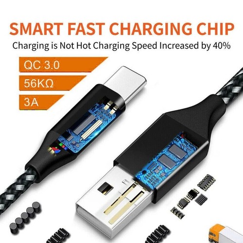 1/3 Pack 1/3/6/10Ft USB to Type-C Cable Fast Charger Charging Data Sync Cord LOT - Picture 98 of 110