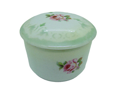 Vintage Germany Three Crowns Trinket Dish With Lid Hand Painted Floral Roses 3x3