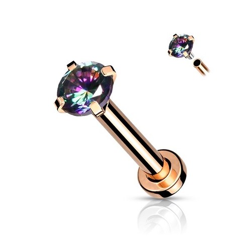 1mm Flat Back Prong-Set Gem Ear Stud, Cartilage Tragus Helix Thin Labret Earring - Picture 15 of 18
