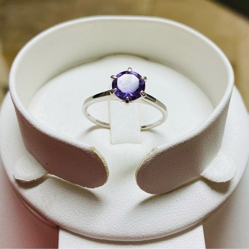 Genuine Brazilian Amethyst Solitaire Ring, SS, Women's Engagement, Wedding. Sz 9 - Picture 4 of 4