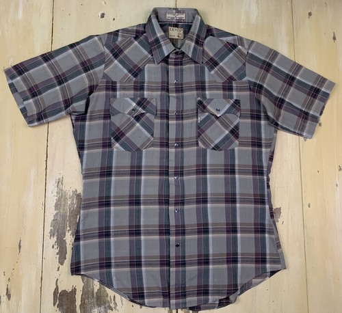 LEVIS - Vtg 70s-80s Purple Metallic Plaid Western Pearl Snap Shirt, Mens MEDIUM - Picture 2 of 12