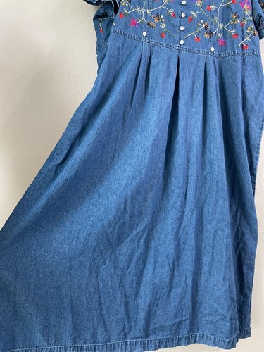 Vintage Jane Ashley Woman Plus 3X Floral Embroidered Denim Midi Dress - Picture 7 of 13