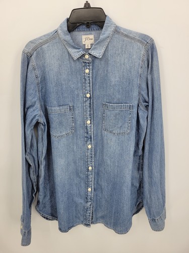 J Crew Top Damen 16T blau Chambray Denim verblasst adrett lässig geknöpfte Taschen