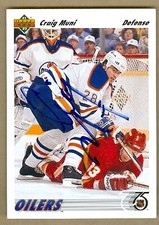 Craig Muni autographed Hockey Card (Edmonton Oilers) 1991 Upper Deck #372