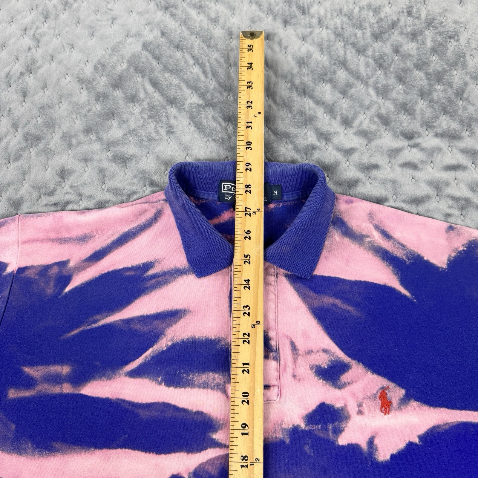 Polo Ralph Lauren camicia uomo blu medio cotone lavaggio acido pony preppy rugby Y2K