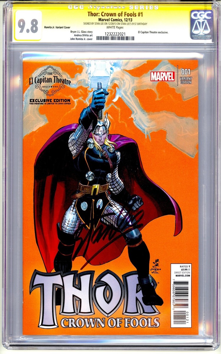 THOR: CROWN OF FOOLS #1 CGC SS 9.8 SIGNED BY STAN LEE ON HIS 91st