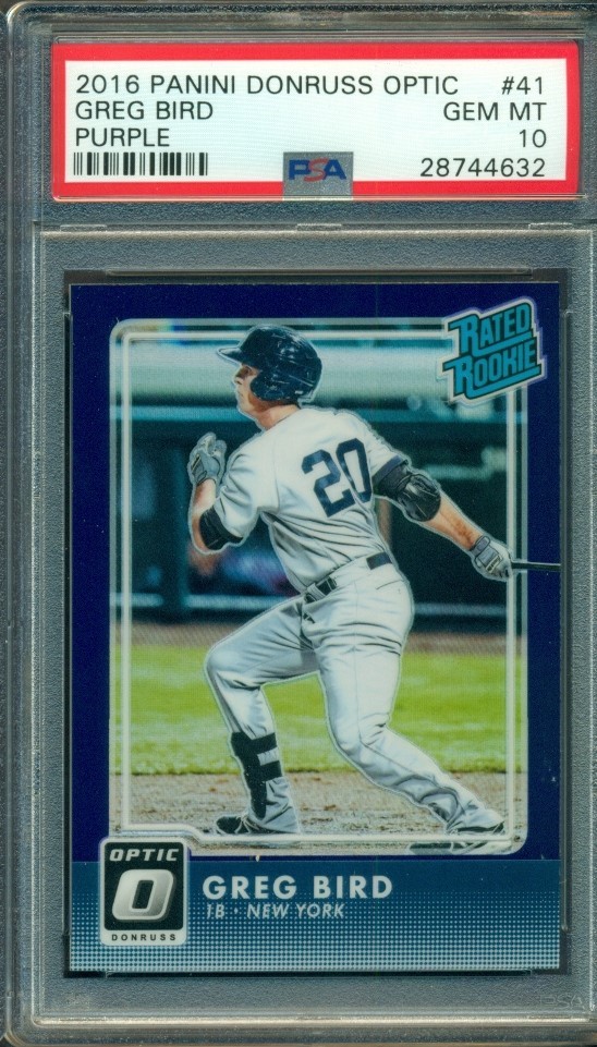 2016 DONRUSS OPTIC PURPLE HOLO PRIZM REFRACTOR RATED ROOKIE GREG BIRD #41 PSA 10